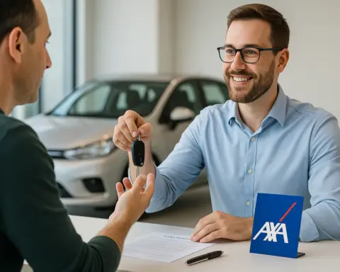 Entrega de llaves de coche de sustitución AXA en mostrador de alquiler.