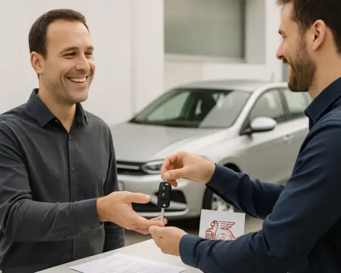 Cliente recibe llaves de coche de sustitución Generali por parte de un empleado de la compañía.