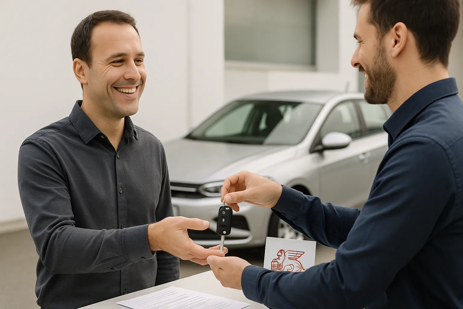 Cliente recibe llaves de coche de sustitución Generali por parte de un empleado de la compañía.