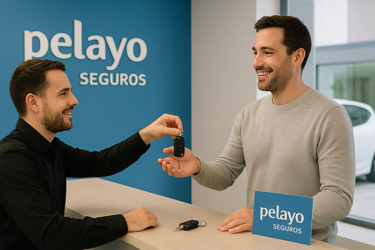 Cliente recibiendo coche de sustitución de Pelayo Seguros.